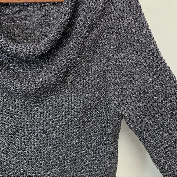 Jones NY Sweater Woman Large Silver Metallic Cowl Neck Long Sleeve Casual Work - Picture 3 of 8